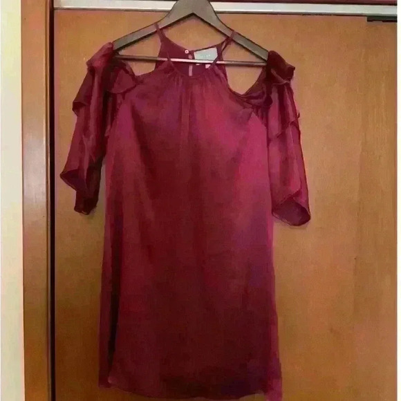 Skies Are Blue Dark Pink‎ Rose Cold Shoulder Satin Halter Neck Dress Size Small - Picture 1 of 7